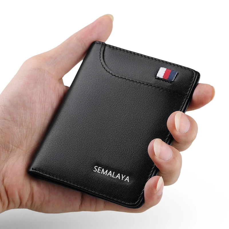 محفظة SEMALAYA الجديدة للرجال رفيعة للغاية في أوروبا والولايات المتحدة، محفظة بسيطة للترفيه بمشبك دولار RFID وحقيبة التقاط حقيقية