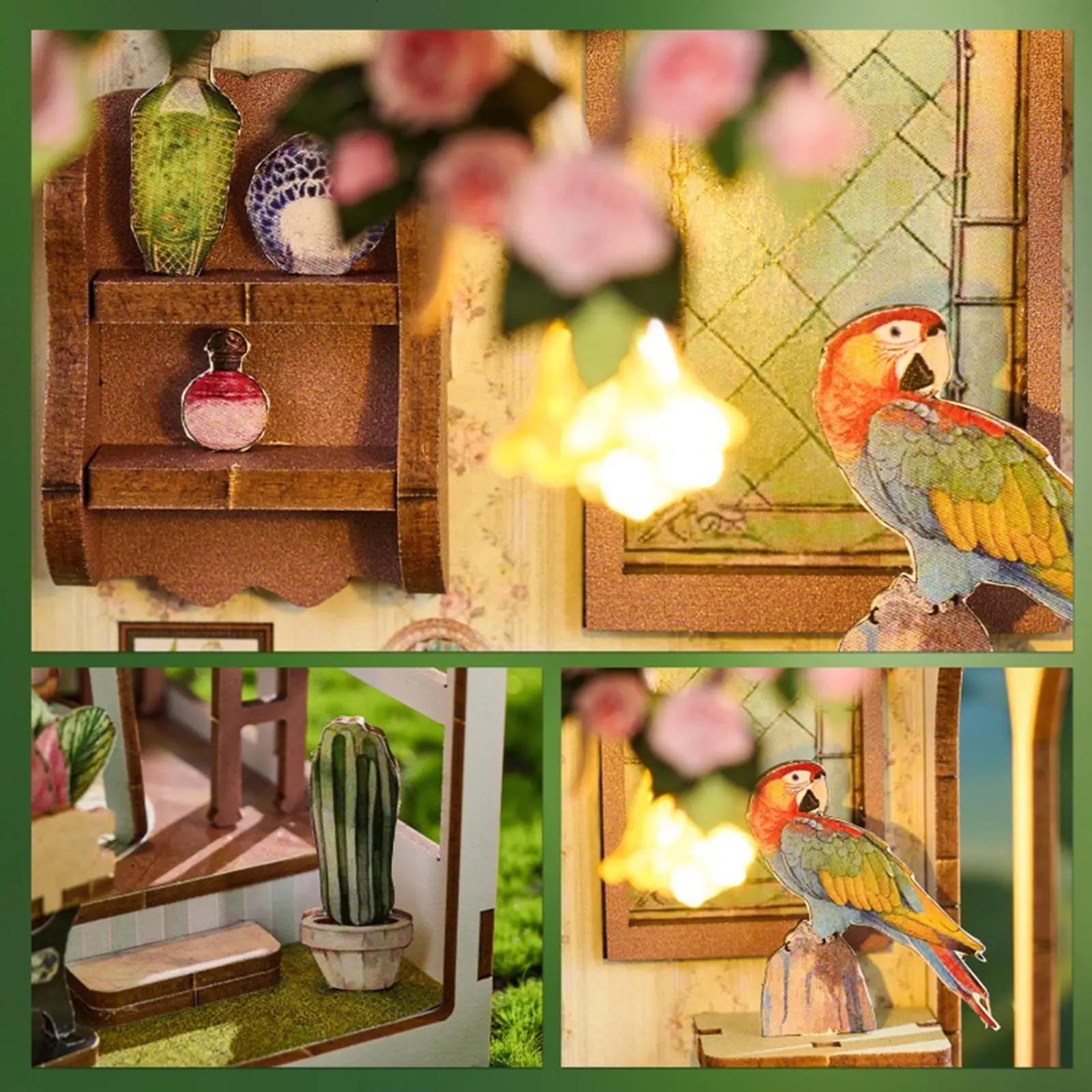 DIY Bookend Kits Garden House with Light Decorative for Home Book Office