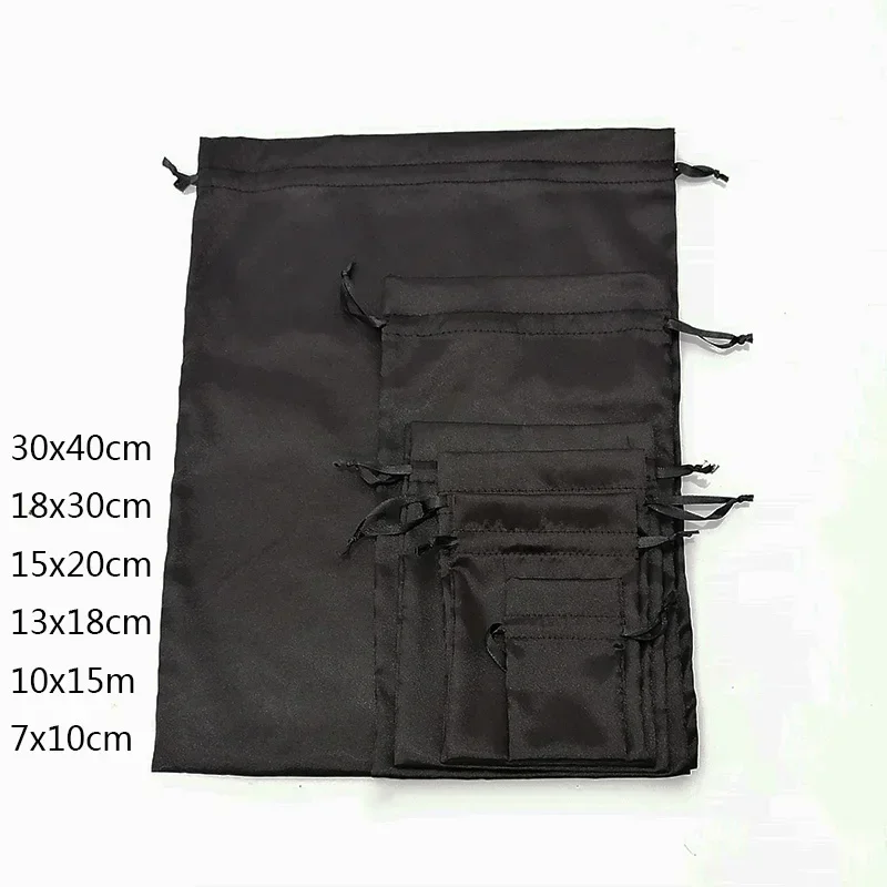 Satin Packaging Pouch Custom Print Logo Storage Drawstring Bags Underwear/Makeup/Wigs/Virgin Hair High Quality Silk Bag 50PCS