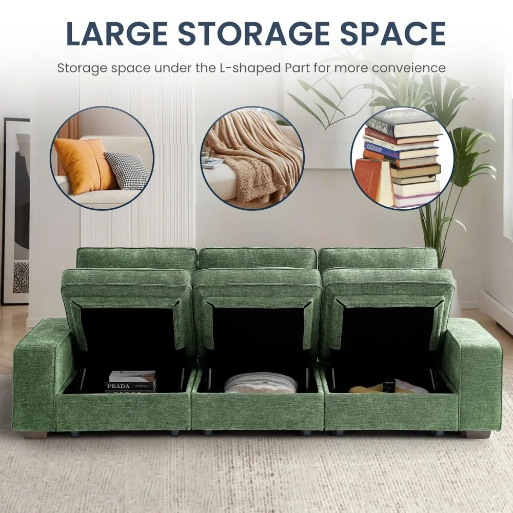 

100" Modular Sofa with Seats Storage, Comfy 3-Seater Chenille Fabric Couch for Living Room, Office, Apart W/Deep, Customized