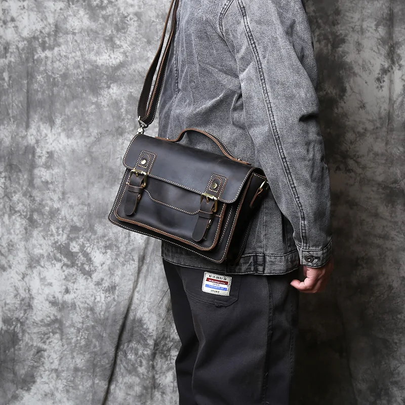 NZPJ Retro Leder Männer der Briefträger Tasche Crazy Horse männer Tasche Top Schicht Rindsleder Schulter Tasche Beiläufige Handtasche Für 10-zoll IPad – Detail 16