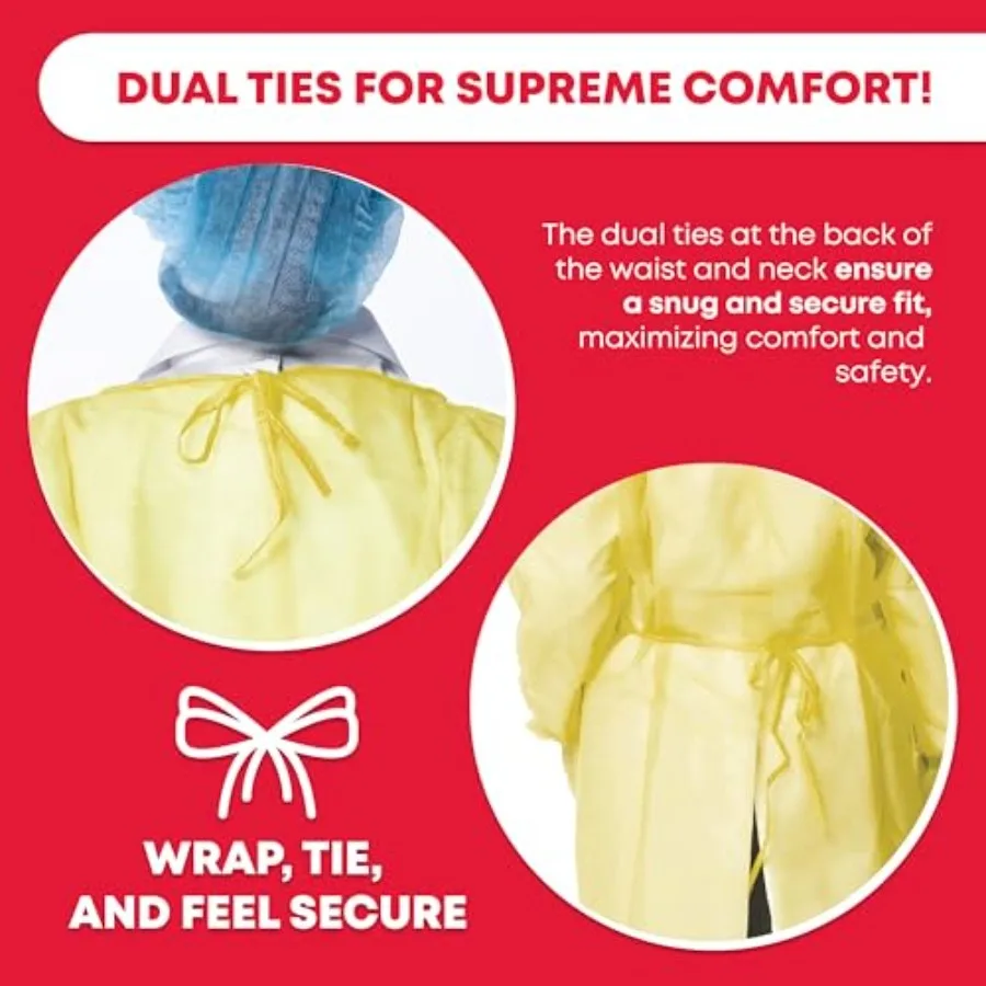 Universal Size Yellow Disposable Isolation Gown with Elastic Wrists for Healthcare and Medical Settings Ideal for Infection Con view 4
