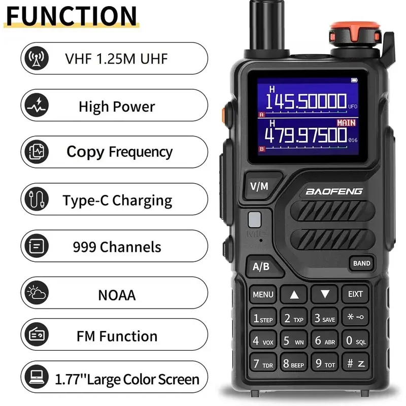 Baofeng UV-K5 PLUS Walkie Talkie Multi Band 8W Wireless Copy Frequency 999Channels NOAA FM Type-C Long Range Two Way Ham Radio