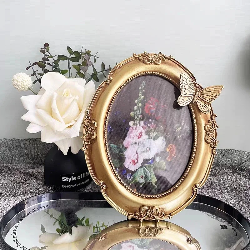 Vintage Carved Gold Oval Resin Photo Frame Baroque Style Ornate Table Decor Wedding Centerpiece Shooting Prop Gift For Women