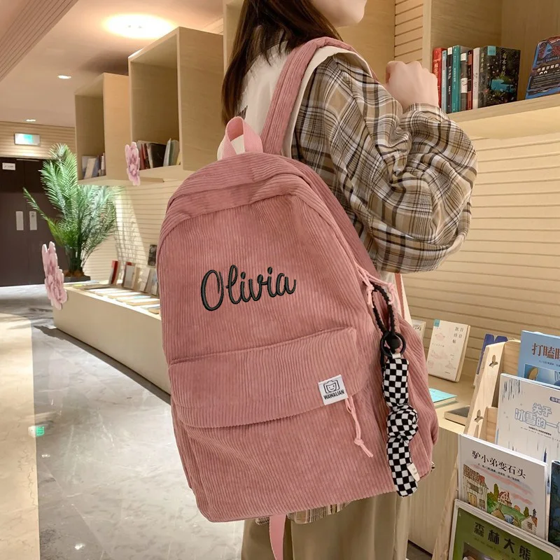 College Student Backpack For Boys,New Corduroy College Style Backpack, Personalized Velvet Solid Color Casual Backpack For Girls