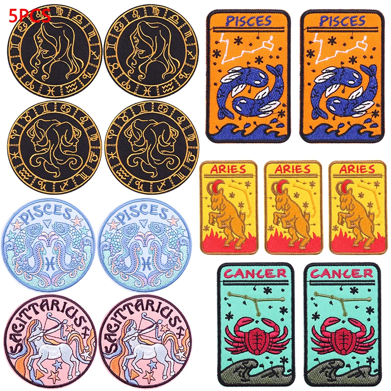 5PCS 12 Sternzeichen Eisen auf Patches für Kleidung thermoadhäsive Patch für Kleidung 12 Konstellation bestickt Patch DIY Abzeichen