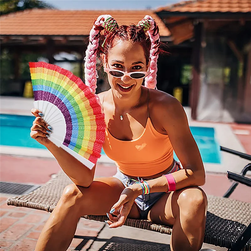 

AEE6-10 шт. Радужный веер Pride Складные ручные веера Радужные аксессуары Украшения Гордость Месяц