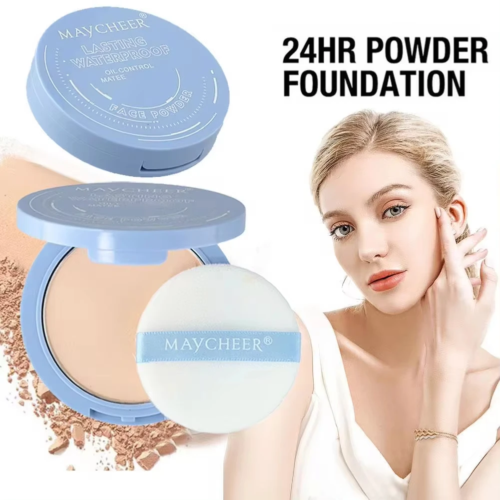 3-kolorowy puder do makijażu Brighten Oil-control Nude Makeup Pressed Powder Matte Concealer Powder Foundation Baza pod makijaż