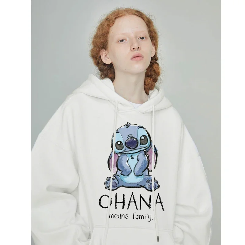 Sweat à capuche surdimensionné à col rond pour femme, sweat à motif d\'ange imprimé de Disney Stitch, Harajuku, mignon, décontracté, Kawaii