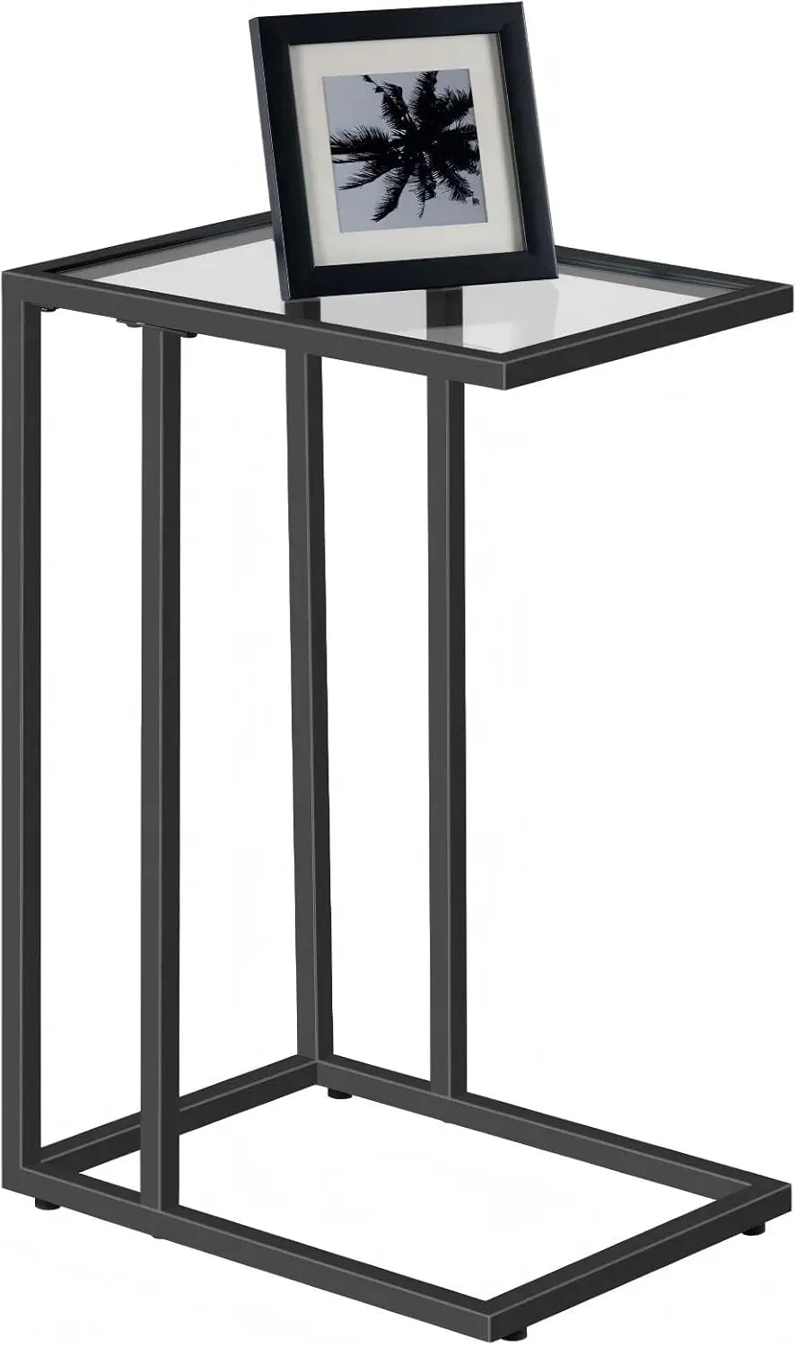 

C Shaped End Table, Side Table for Sofa, Couch Table for Small Space with Tempered Glass, Metal Frame, Modern Style, Black BK