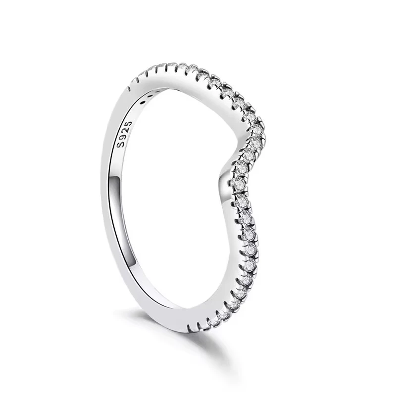 Classic 925 Sterling Silver Crown Water Droplets Love Exquisite Cubic Zirconia DIY Women's Charm Ring Jewelry Fit for Daily Wear