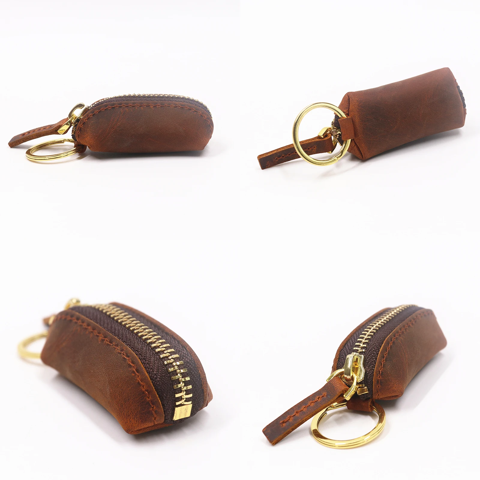 Portachiavi portamonete in vera pelle per uomo donna Portamonete con cerniera piccola fatto a mano in pelle bovina originale con portachiavi in ottone