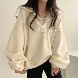 Sudadera con capucha de gran tamaño con manga de murciélago para mujer, sudaderas casuales sólidas con cuello en V, Jersey coreano suelto Y2k, Tops de otoño e invierno, nueva ropa holgada