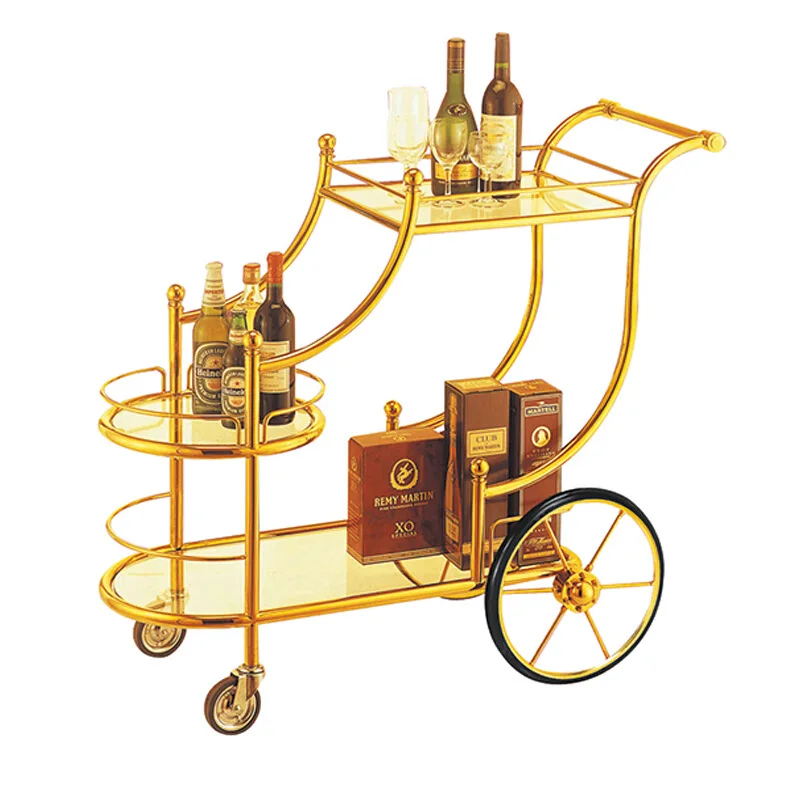 Hotel Service Liquor Trolley Polish Wine Cart Metal Stainless Steel 3 Tier Restaurant Custom High Grade Royal Golden 3 Pieces