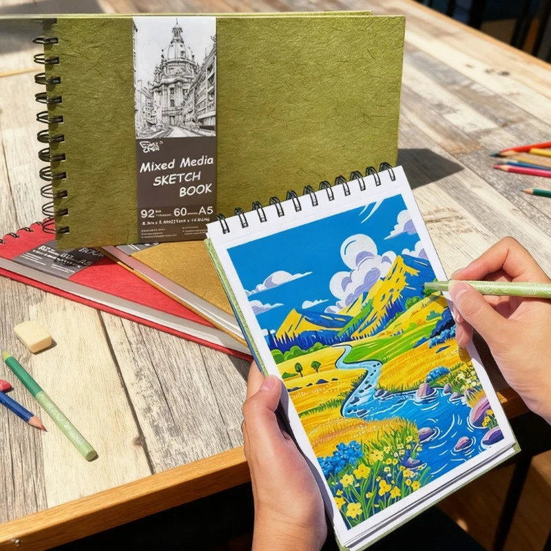 كراسة رسم A5 60 ورقة/120 صفحة 150gsm تصميم لفائف ورقية سميكة قلم رصاص ملون قلم تحديد أكريليك رسم جرافيتي #1