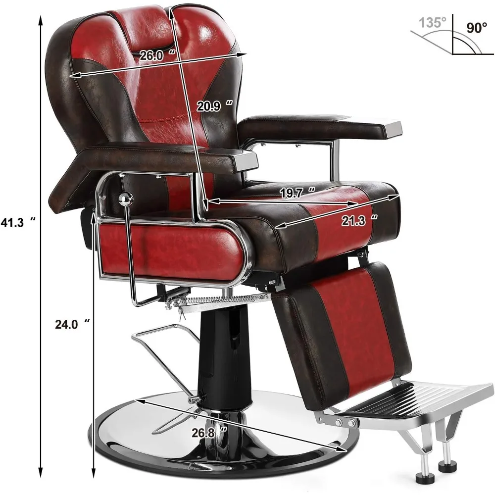 Heavy Duty Barber Chairs Hydraulic Reclining Barber Chair Salon Chair Styling Chair for Salon Equipment (Red/Brown)