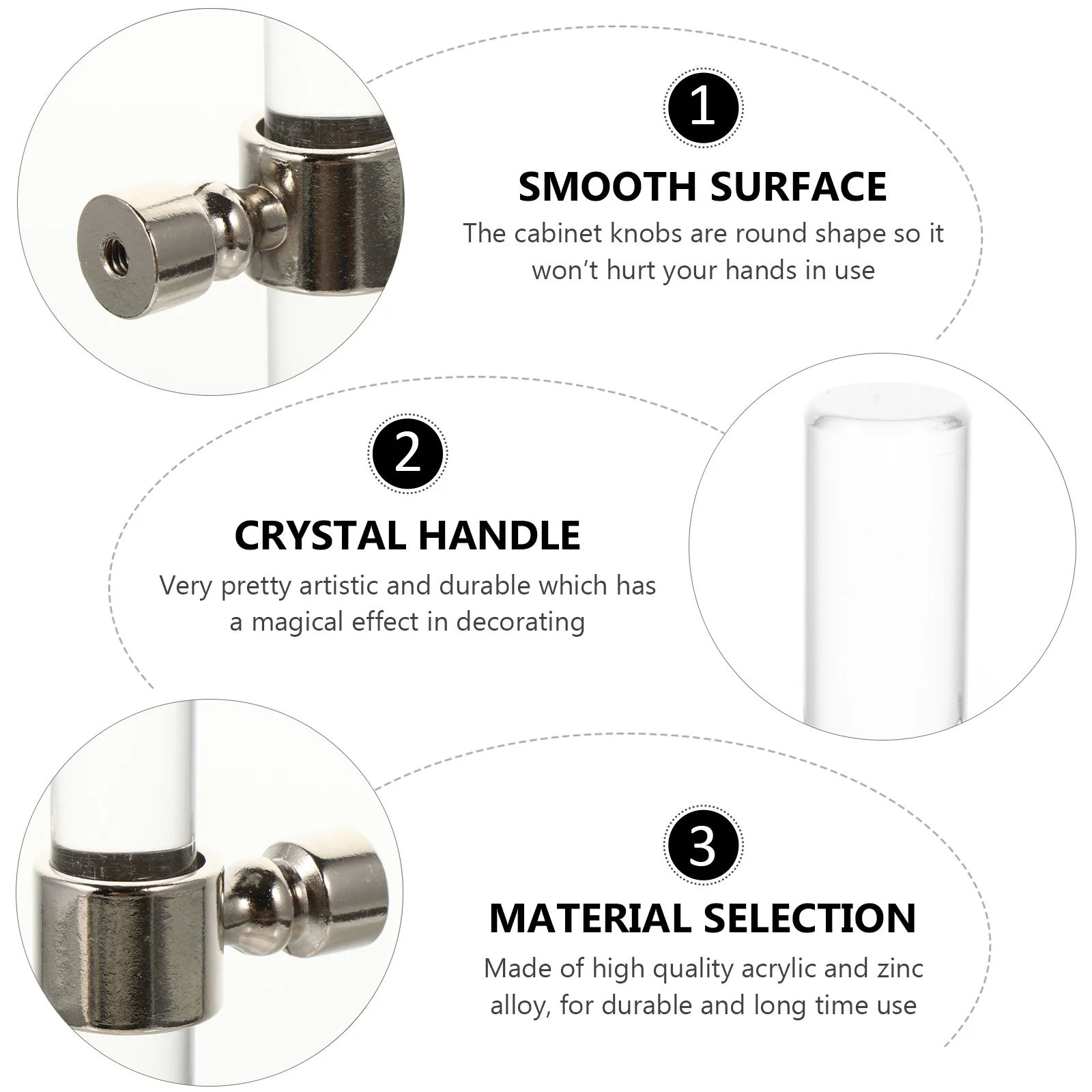 

2Pcs Acrylic Cabinet Door Knobs Clear Round Durable Drawer Pulls Zinc Alloy Handles for Furniture Kitchen Door Handles