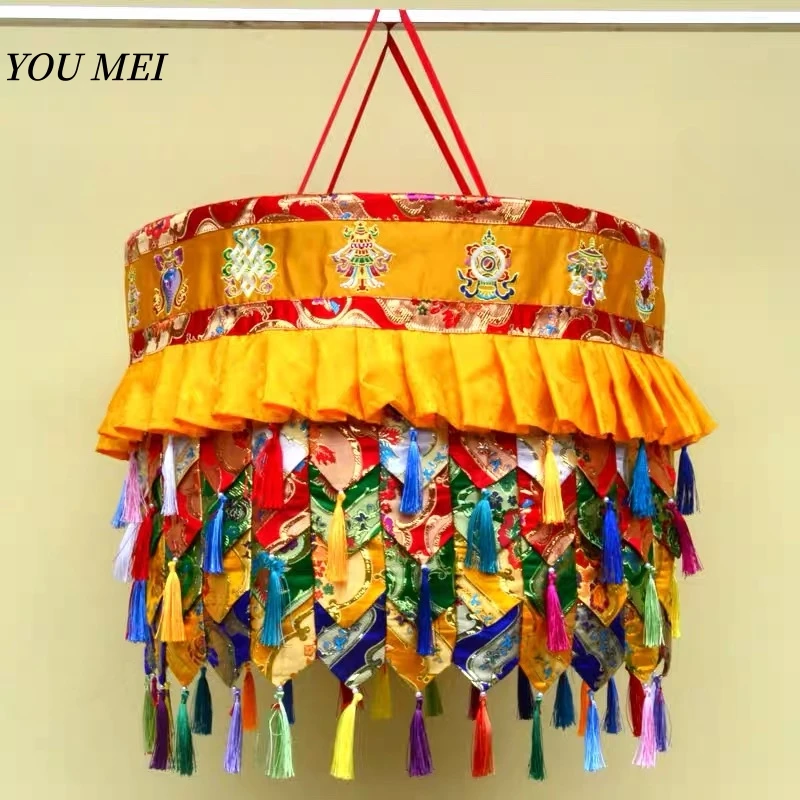 Tibetan-Style Eight Auspicious Patterned Treasure Umbrella,Buddhist Item Home Decor Colorful Double-Pointed Banner Diameter 50cm