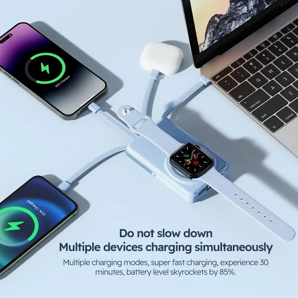 Carregador portátil de carregamento rápido sem fio magnético azul, adequado para iPhone 17 16 15 Samsung Xiaomi