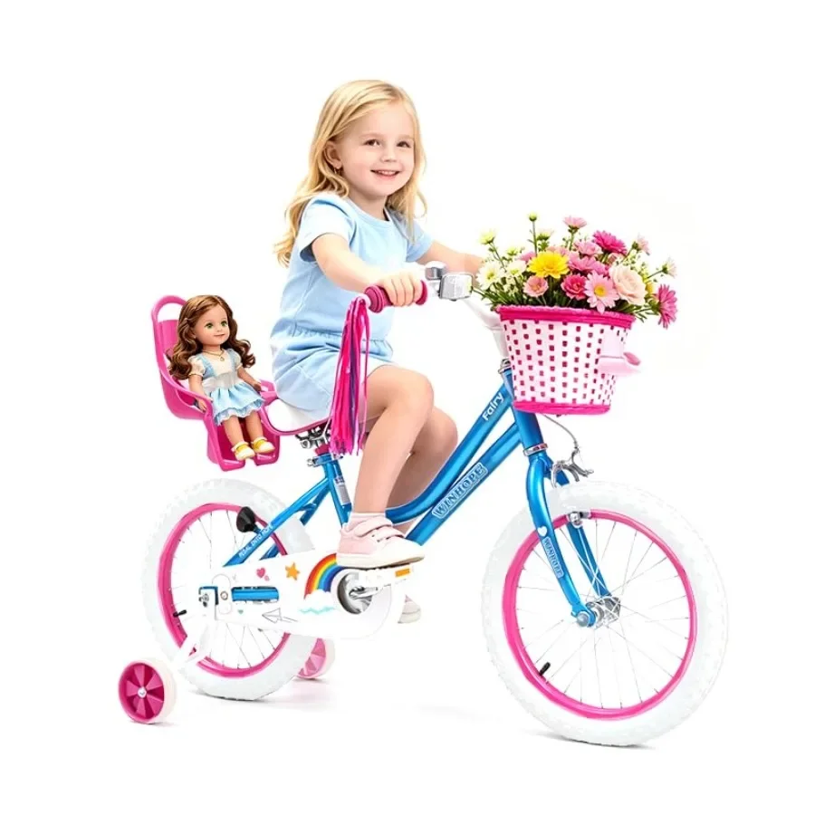 

Girls Bike for 2-12 Years Old: 12-20 Inch Bicycle with Training Wheels, Doll Seat Basket, Streamers Steel Frame, Pink/Blue/Purp