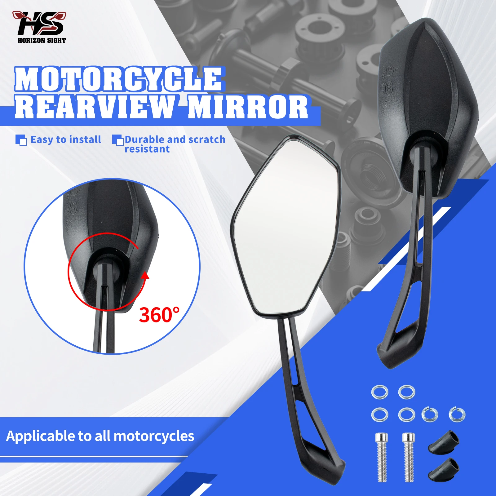 HS Motorcycle Rear View Mirror 8MM Universal Side Mirror For Kawasaki ER6N Versys 650 1000 Vespa Aprilia Pegaso 650 SR 50