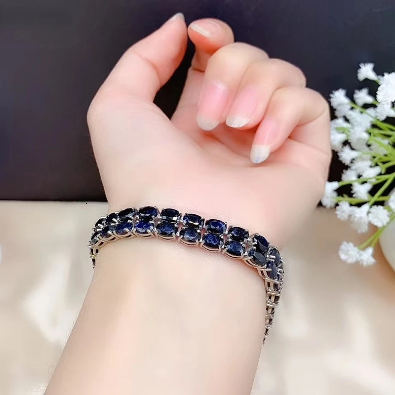 

Natural Sapphire Bracelet Women's Party Bracelet High Quality 4* 6mm Blue Gemstone 925 Silver Band Certificate