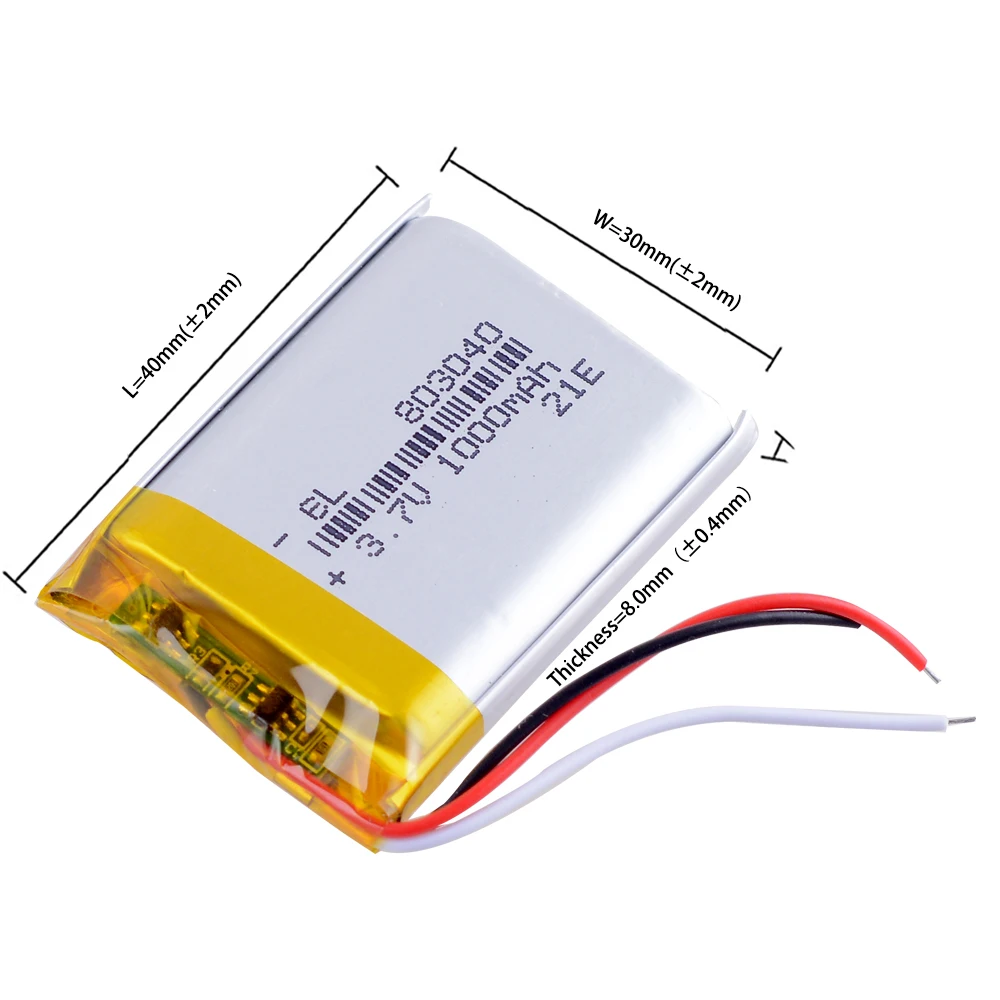 1000mah 3.7v 803040 lithium li polymer Rechargeable Battery