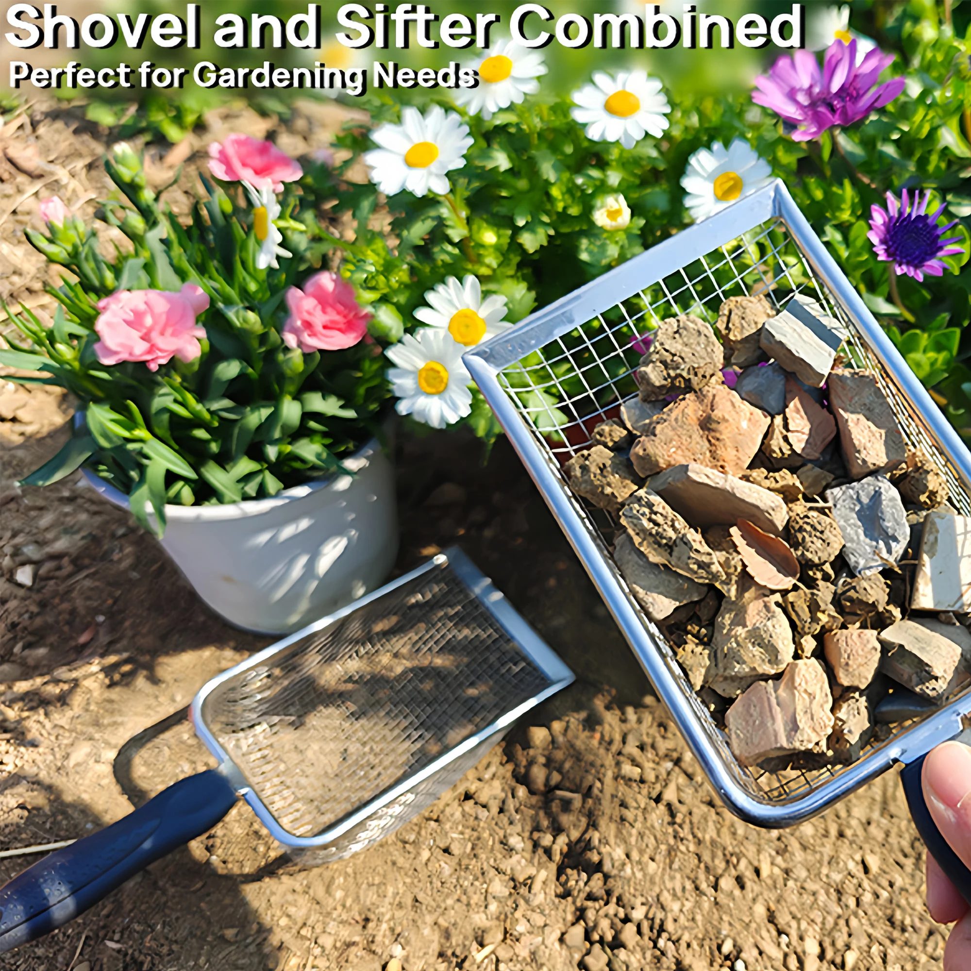 Stainless Steel Filter Gardening Shovel Soil Sieve Outdoor Beach Net Shovel Shell Toy Game Digging Net Shovel, Cat Litter Shovel