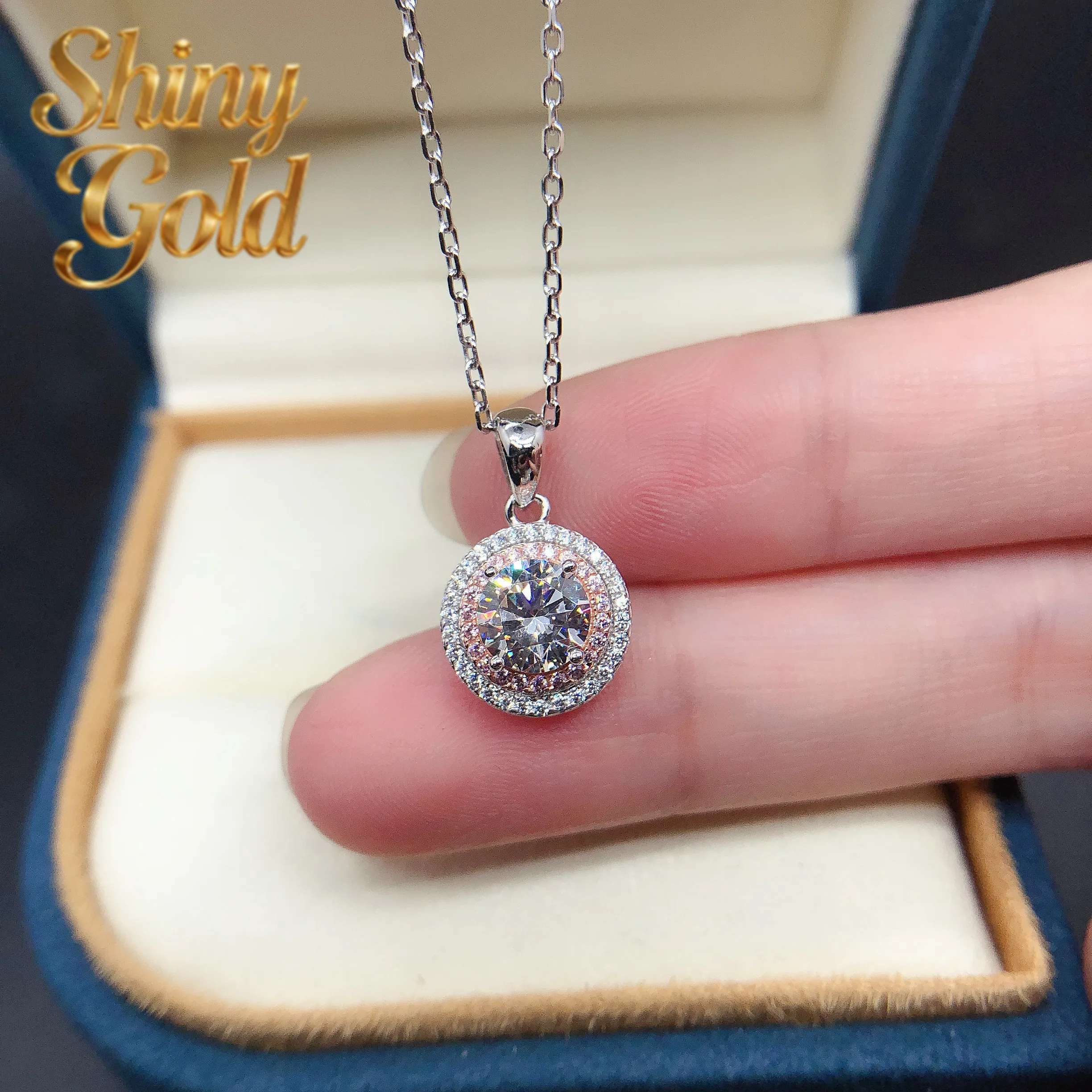 

ShinyGold Luxury 1Ct Round Cut D Color VVS1 Moissanite Pendant For Women Solid Platinum 950 Pendant Necklace P082