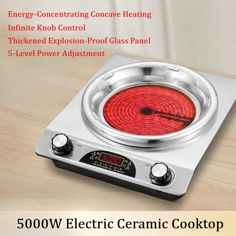 High Power Concave Induction Ceramic Cooker Multifunctional Household Hot Pot Stir Fry BBQ Cooktop Works with All Pots