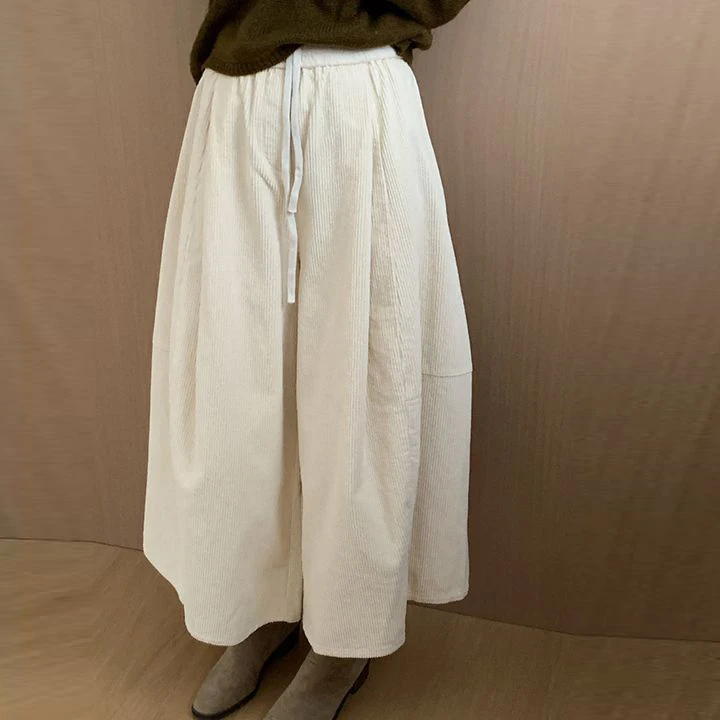 Autumn new Korean version of versatile and thin casual pants women's design sense loose corduroy wide-leg cropped pants