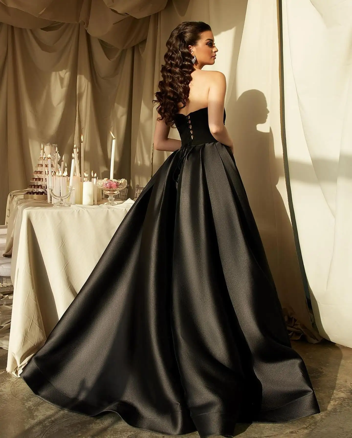 Customized Satin Straight Crystal Evening Dress Strapless Floor Length Sleeveless Lace Up Back Panel Train Graceful Prom Gowns