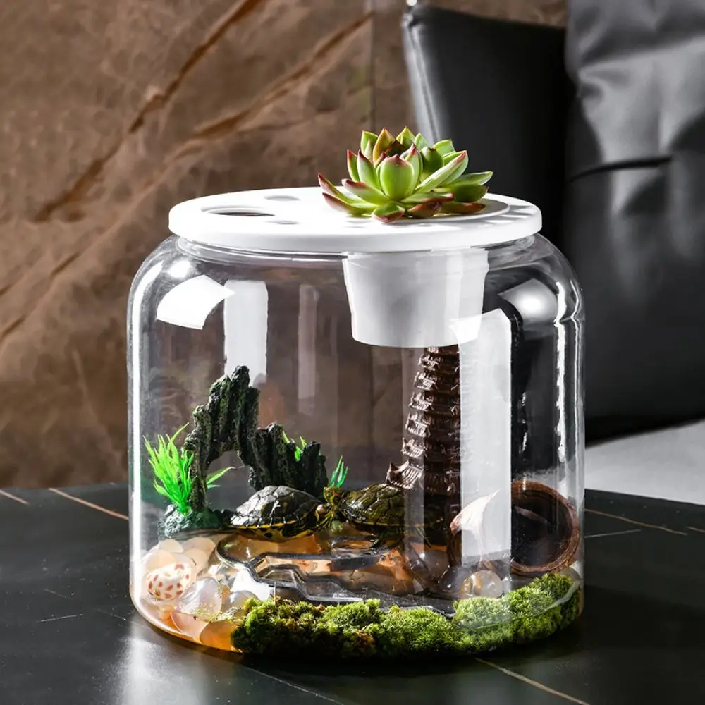 

Hydroponic Planter Vase Transparent Round Fish Tank Plastic with Cover Hydroponic Fish Tank Unbreakable Goldfish Bowl Home