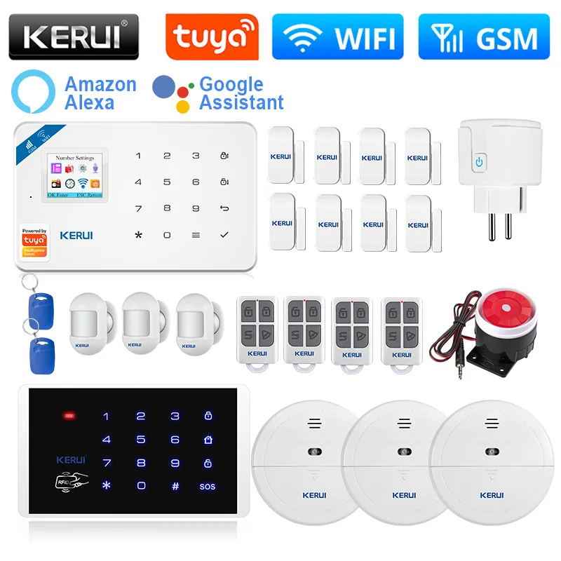 KERUI W181 Tuya  Alarm System for Home Support Alexa WIFI GSM Alarm with Motion Sensor Detector Door Sensor Wired Siren