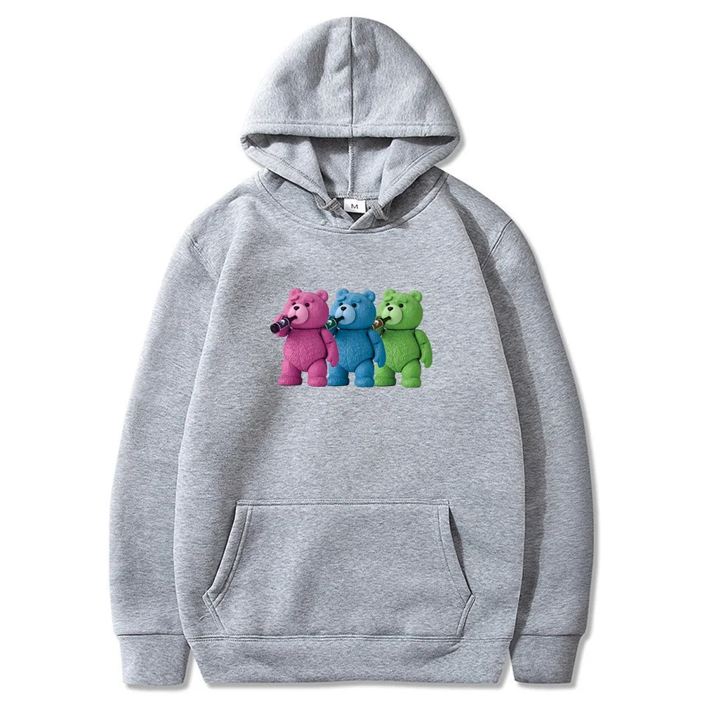 Hoodies dos homens/mulheres outono bonito urso imprimir manga longa tops moletom roupas soltas bolsos moda com capuz pullovers streetwear