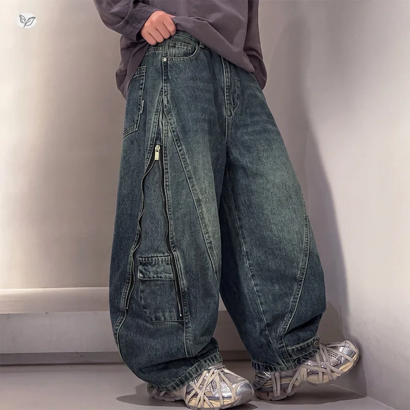New Fashion Kids American High Street Heavy-Duty Loose Denim Jeans for Boy Streetwear Pants Children Luxury Jeans Trousers 4-16Y