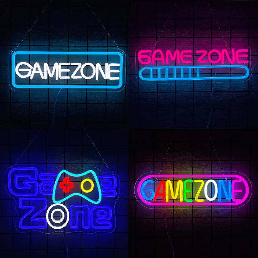 Game Zone Neon Sign For Wall Decor,Led Neon Light For Teen Bedroom,Man Cave,Internet Bar,Party,Playroom Decor,Gamer Lover Gifts
