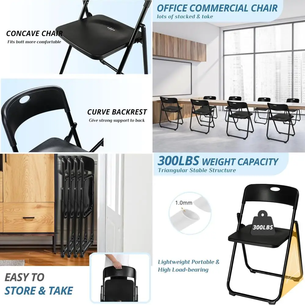 

Набор из 4 складных стульев, выдерживают нагрузку до 300 фунтов, легкий пластик с усиленным металлом, легко складываются и хранятся, идеально подходят для использования в помещении и на улице.