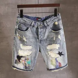 Fashion Trendy Casual Denim Knee Length Jeans for Men Summer Classic Stylish Embroidered Denim Shorts for Cowboy Male Shorts