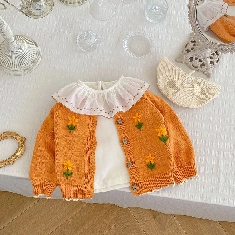 MILANCEL Autumn New Sweater Baby Cardigan Infant Girl All-match Embroidery Knitting Sweater Jacket