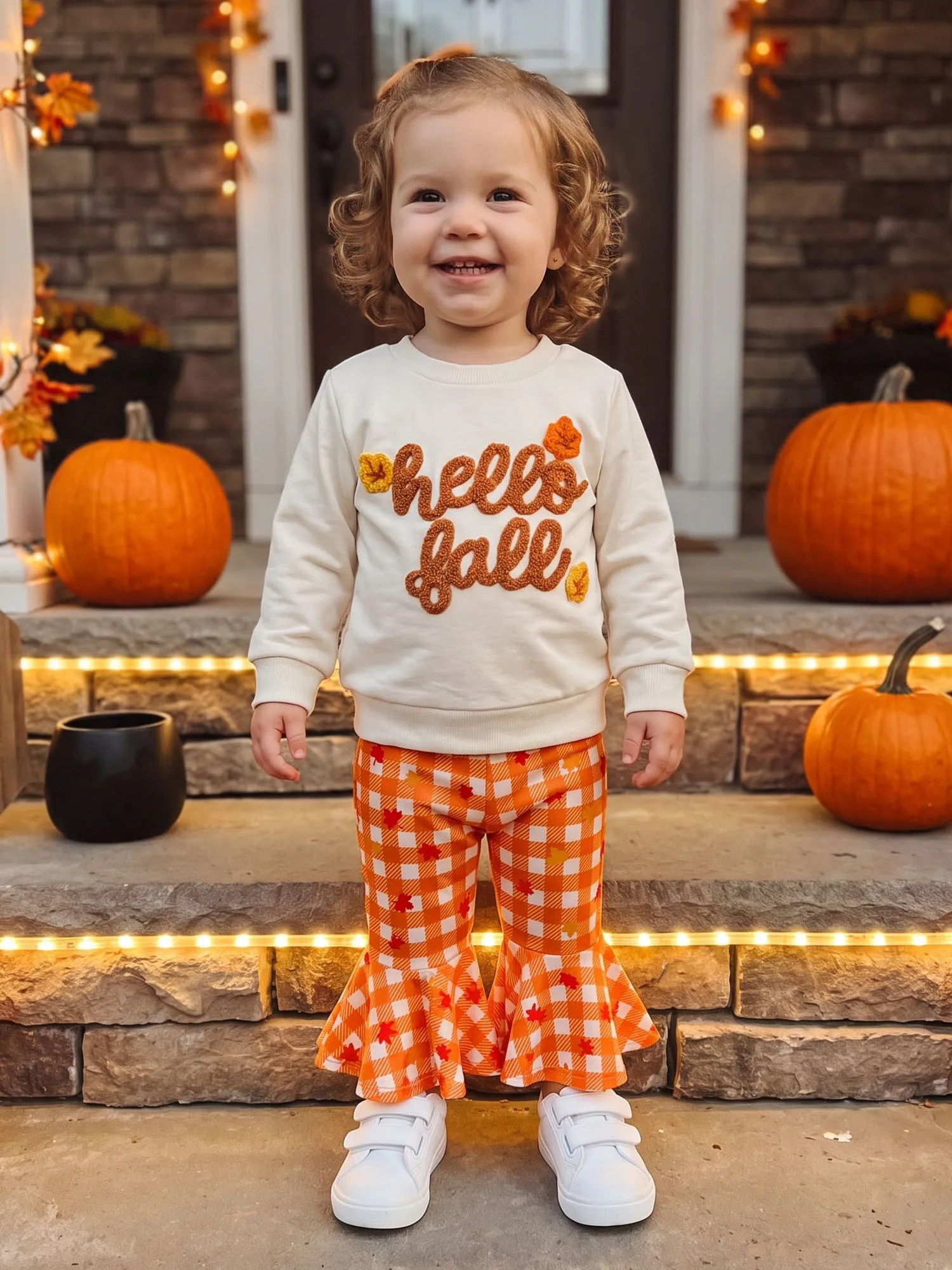Pants Girl Embroidery Long Sleeve Long Sleeve Pullover Flare Pants Sleeve Pullover Embroidery Long Pullover Plaid Pants Girl