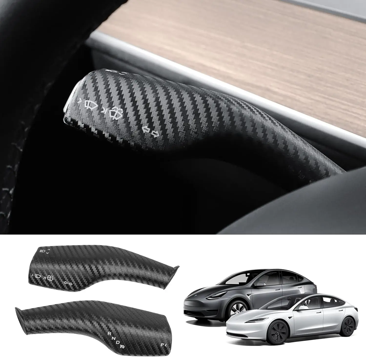 

Carbon Fiber Steering Lever Cover Gear Shift Cover Accessories Gear Lever Decorative Cover for TESLA Model 3 Model Y