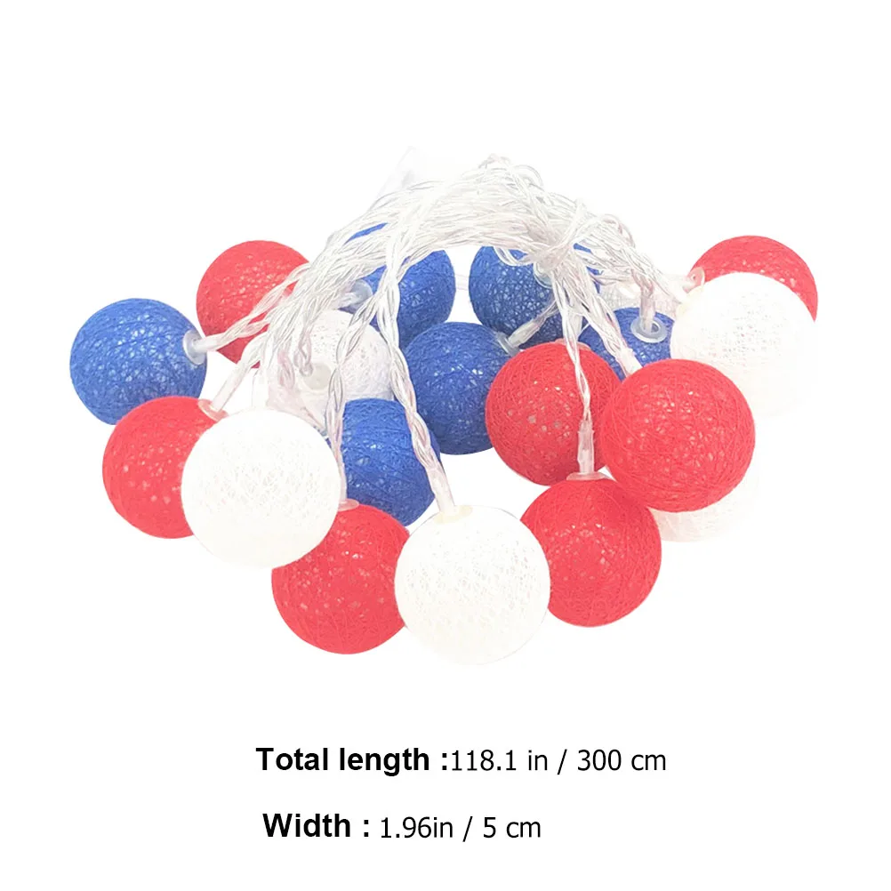 

1pc Red White Blue Star Lights String Light Patriotic Round Ball Festival Yard Garden Party Adornment