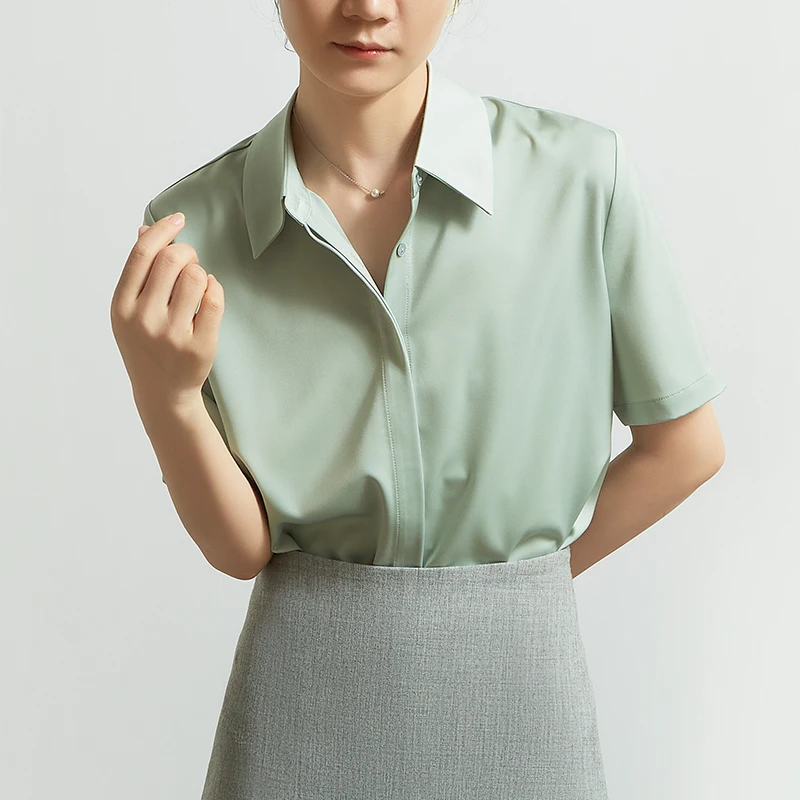 

CHICBS Mint een ort Sve irt Summer New Sle Profional OL Commuting Drapey Conced Button Women's Faion