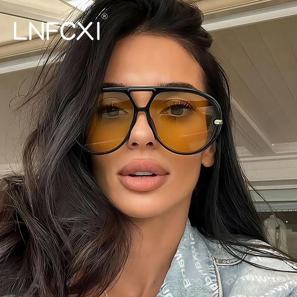 LNFCXI Classic Square Pilot Sunglasses Women Retro Vintage Double Bridge Big Orange Shades Sun Glasses Unisex Driving Eyewear