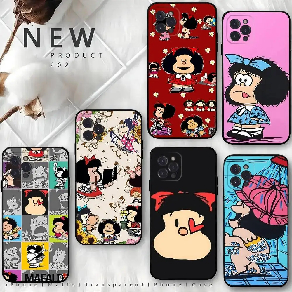 

Cute M-Mafaldas Phone Case For iPhone 17,16,15,14,13,12,Pro,Max,Plus,E,SE4,Air,Mini Black Soft Box