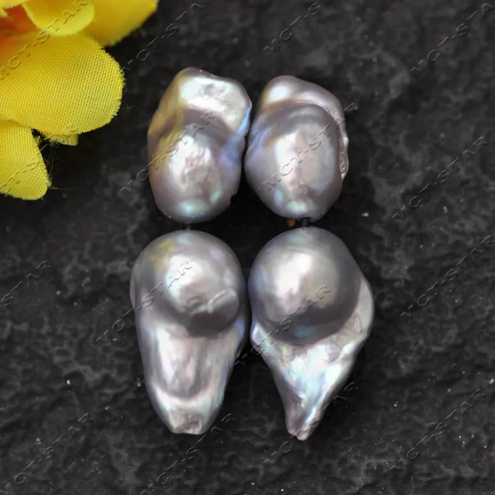 

MTC·STAR 2" 27mm Double Gray Baroque Keshi Pearl Dangle Earring (Z14554)