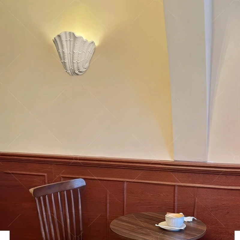 Gypsum Wabi Sabi Wind Wall Lamp Artistic Shell LED Wall Sconces Bedroom Corridor Hotel Lobby Atmosphere Decoration Light Fixture