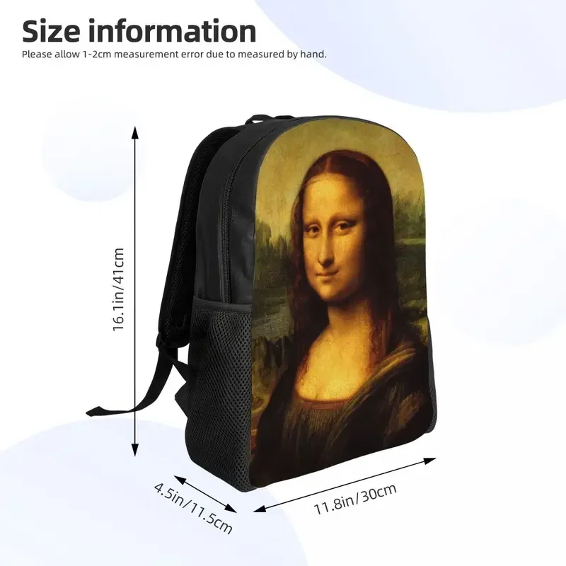 Classic Mona Lisa Por Leonardo Da Vinci Mochila para Mulheres e Homens, Impermeável, Escola Universitária, Painting Art Bag, Sacos De Impressão