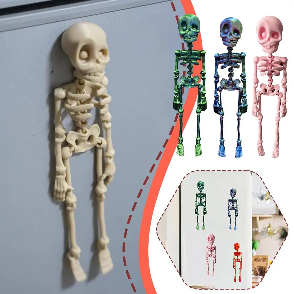 Poseable الهيكل العظمي مغناطيس الثلاجة ثلاثية الأبعاد مطبوعة الهياكل العظمية البشرية القوطية مع المفاصل المنقولة مغناطيس الثلاجة ملصق الثلاجة مفصلي